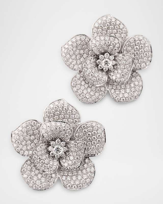 18K White Gold Pave Diamond Flora Earrings